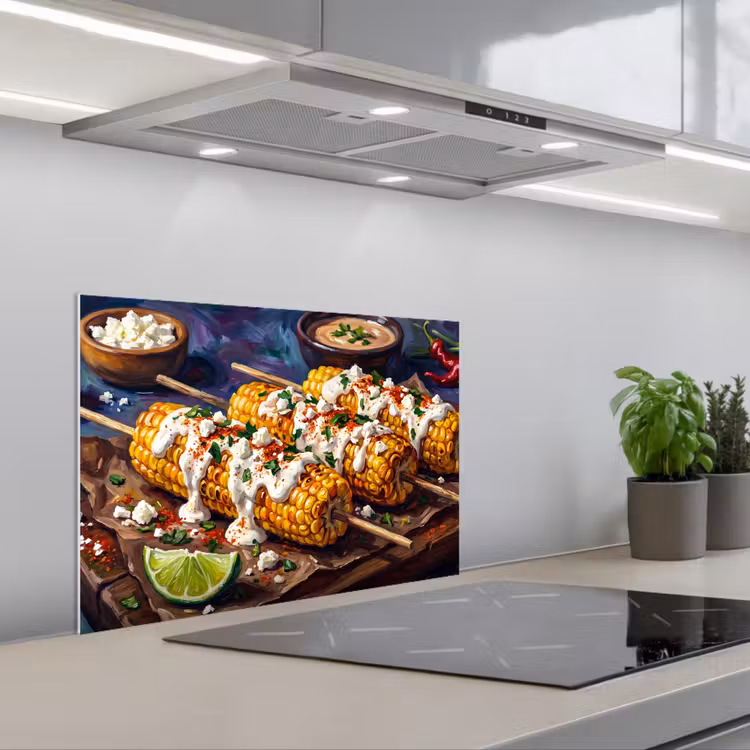 Spritzschutz Küche - Essen – Mais – Soße – Gemalt – Gelb — 1