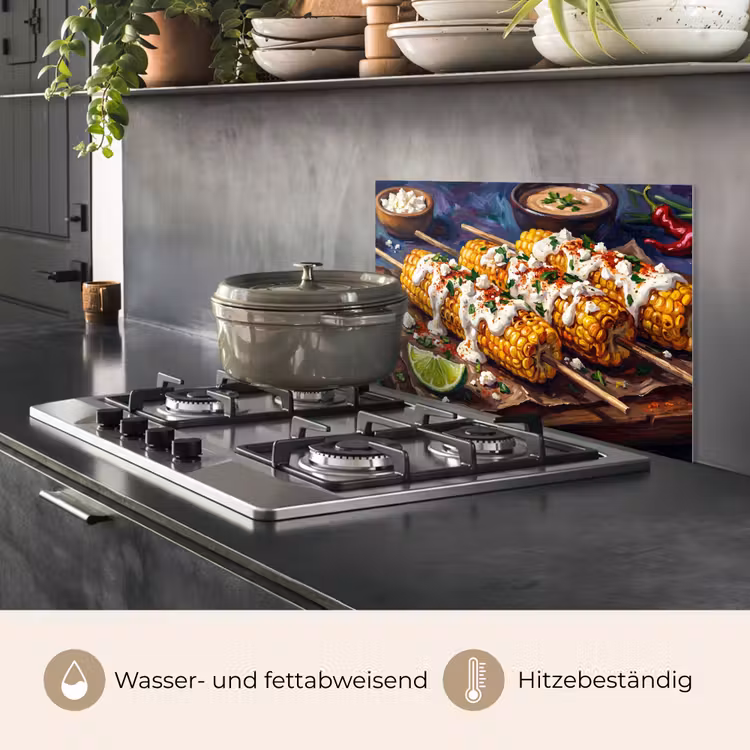 Spritzschutz Küche - Essen – Mais – Soße – Gemalt – Gelb — 2