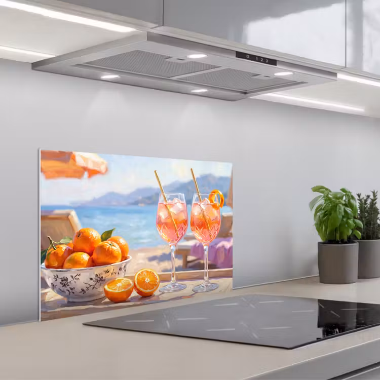 Spritzschutz Küche - Getränke – Gläser – Strand – Sommer – Orange — 1