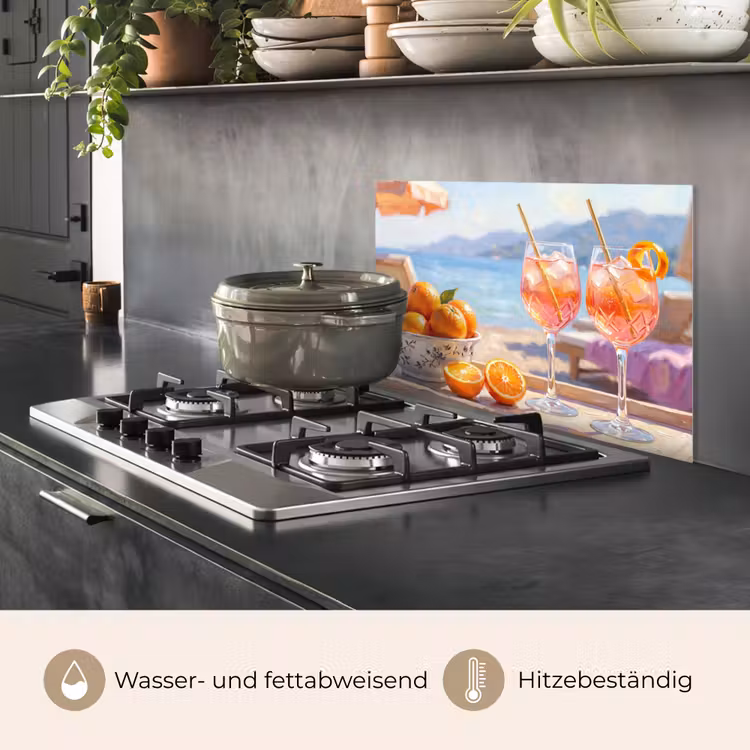Spritzschutz Küche - Getränke – Gläser – Strand – Sommer – Orange — 2