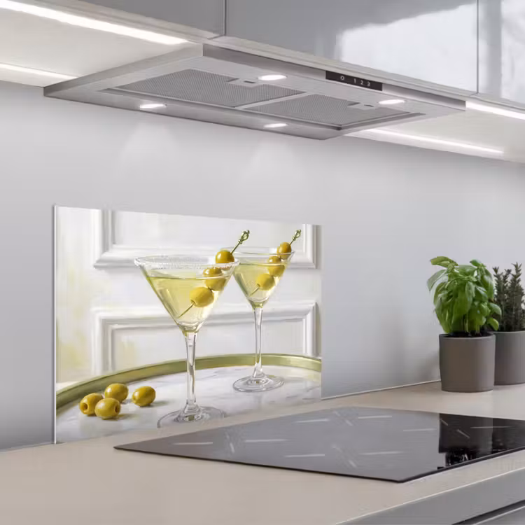 Spritzschutz Küche - Getränke – Martini – Oliven – Modern – Weiß — 1
