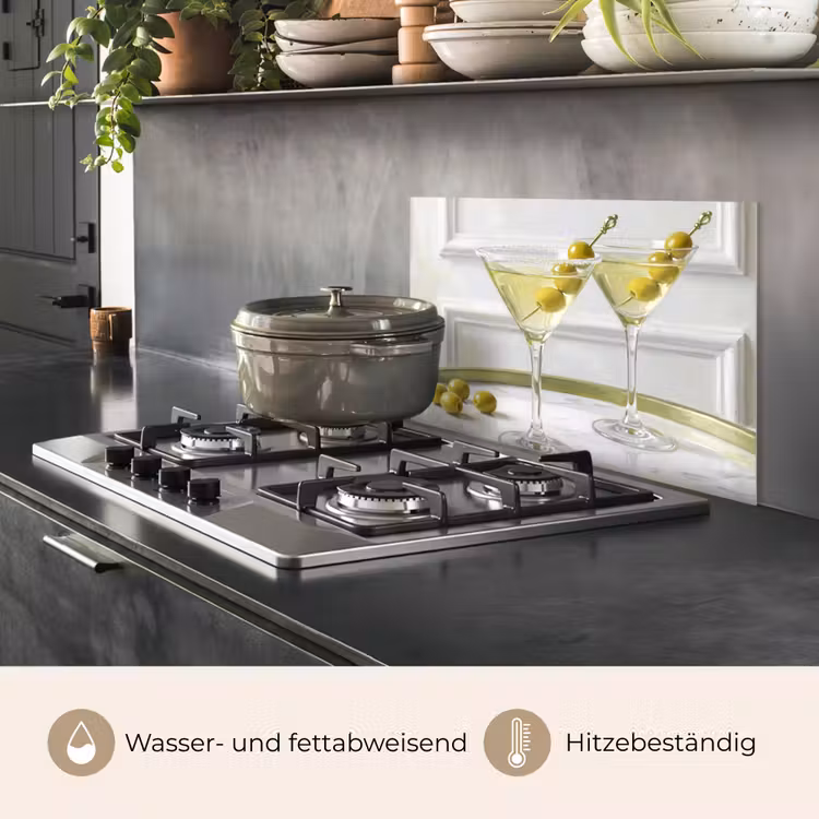 Spritzschutz Küche - Getränke – Martini – Oliven – Modern – Weiß — 2