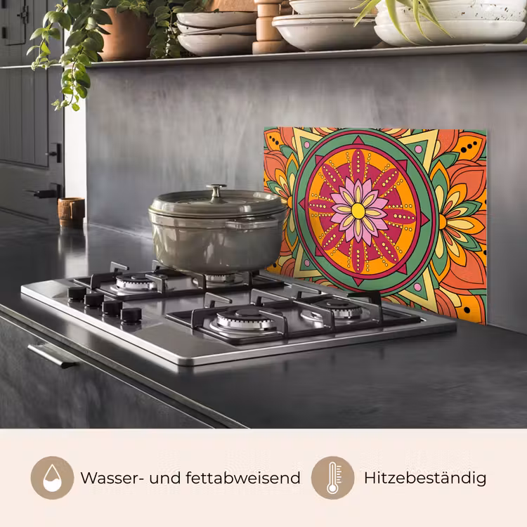 Spritzschutz Küche - Mandala – Blumen – Abstrakt – Farbenfroh — 2