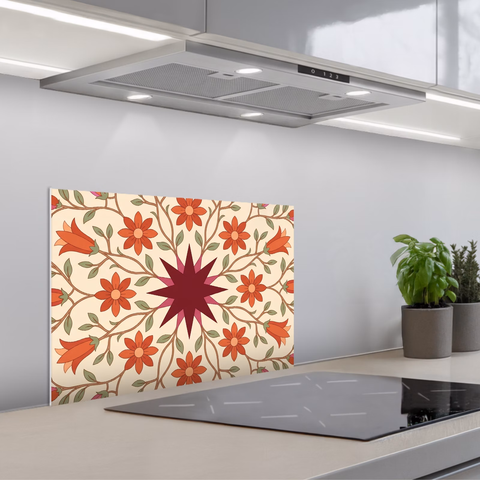 Spritzschutz Küche - Blumen – Mandala – Dekorativ – Rot — 1