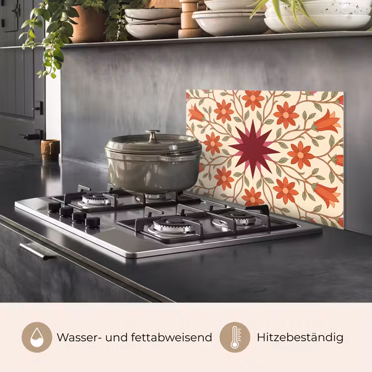 Spritzschutz Küche - Blumen – Mandala – Dekorativ – Rot — 2