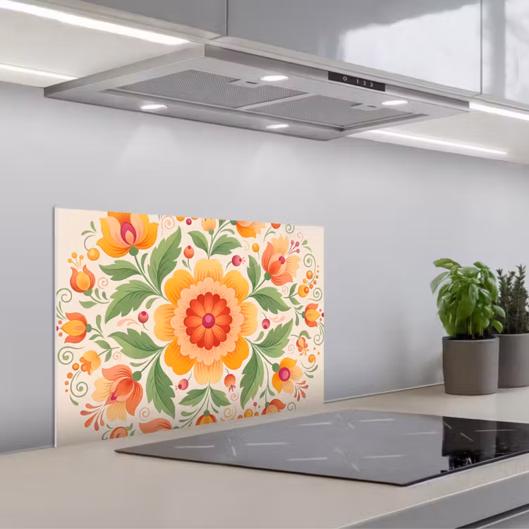 Spritzschutz Küche - Blumen – Muster – Dekorativ – Orange — 1
