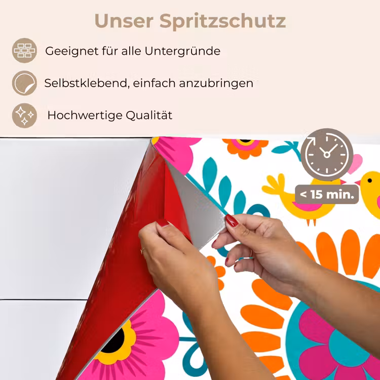 Spritzschutz Küche - Blumen – Vogel – Muster – Bunt – Modern — 4