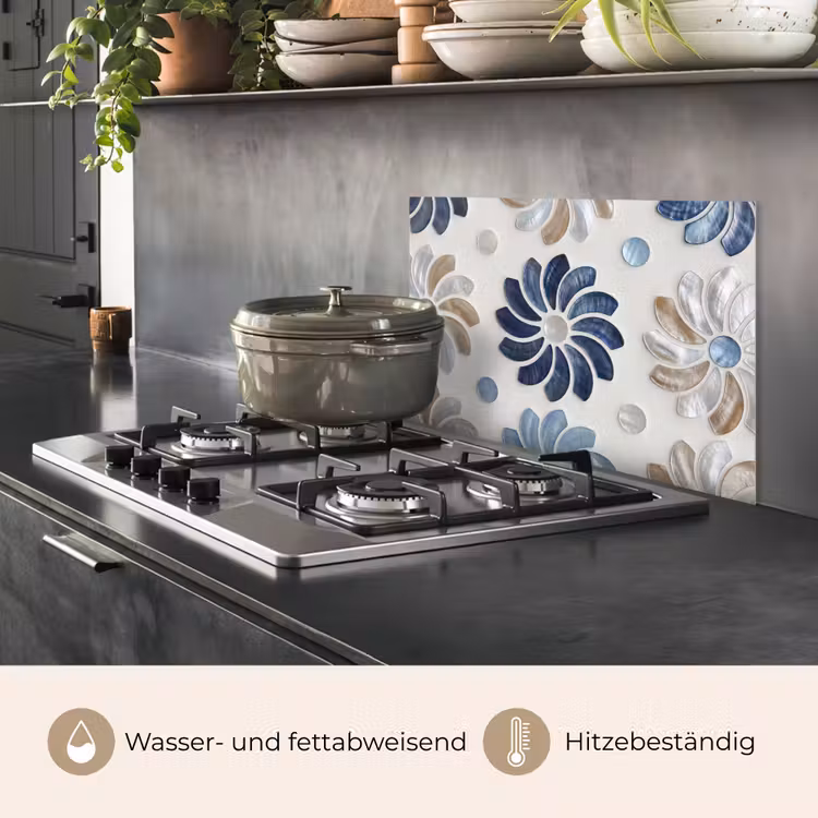 Spritzschutz Küche - Blumen – Perlmutt – Abstrakt – Muster – Blau — 2