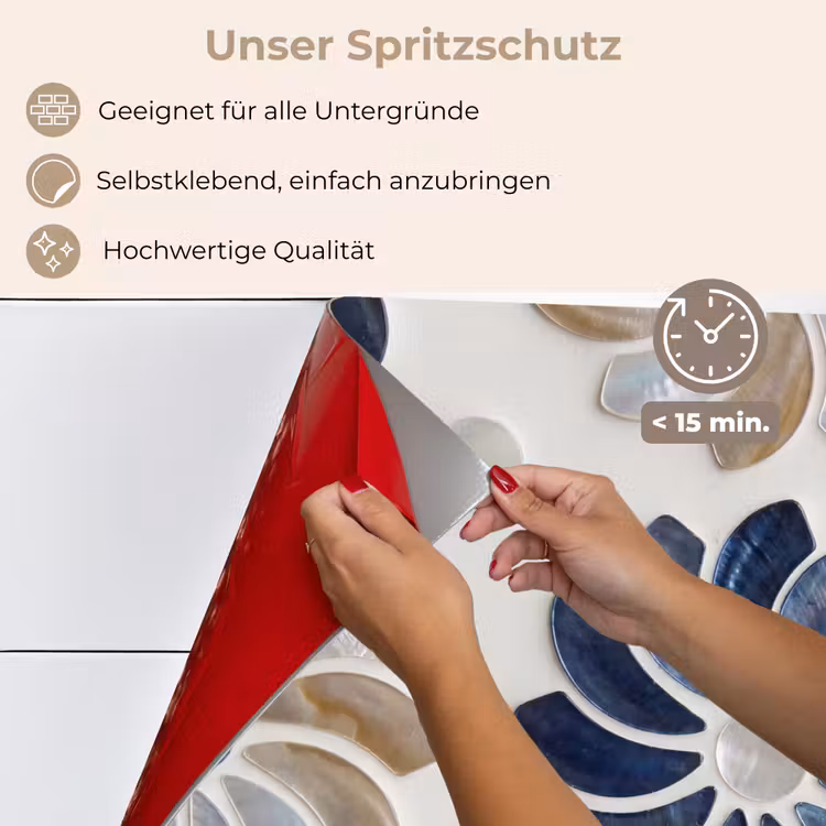 Spritzschutz Küche - Blumen – Perlmutt – Abstrakt – Muster – Blau — 4