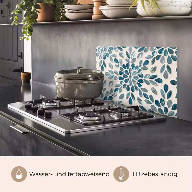 Spritzschutz Küche - Muster – Blätter – Abstrakt – Modern – Türkis — 2