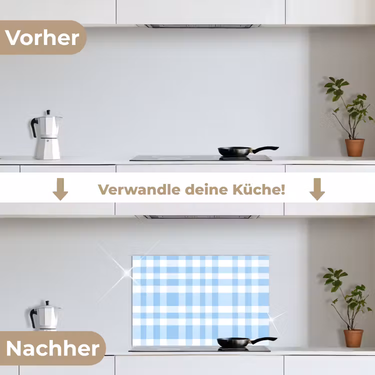 Spritzschutz Küche - Kariert - Muster - Blau — 7