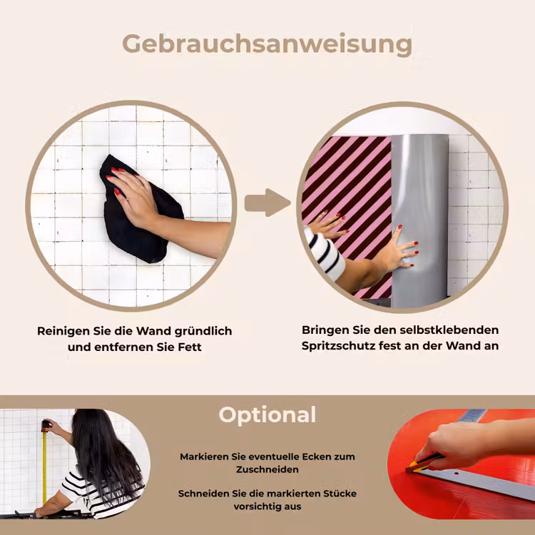 Spritzschutz Küche - Gestreift - Rosa - Braun — 6