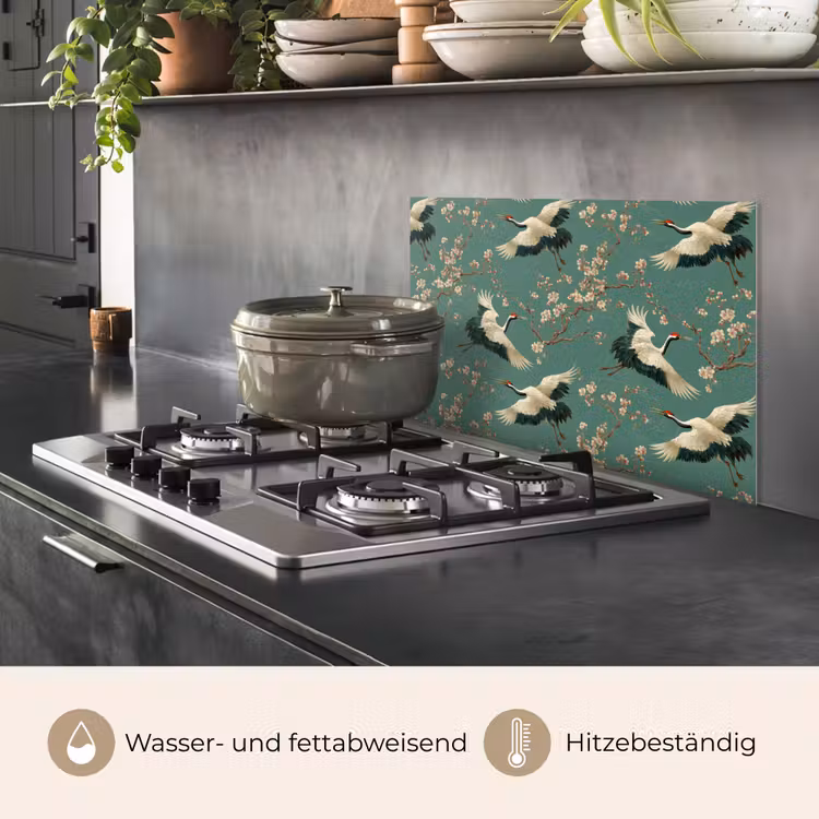 Spritzschutz Küche - Kirschblüte - Umstandsblumen - Grün — 2