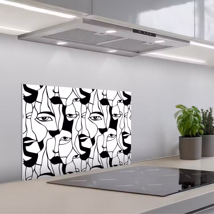 Spritzschutz Küche - Linien - Gesichter - Schwarz - Weiß — 1