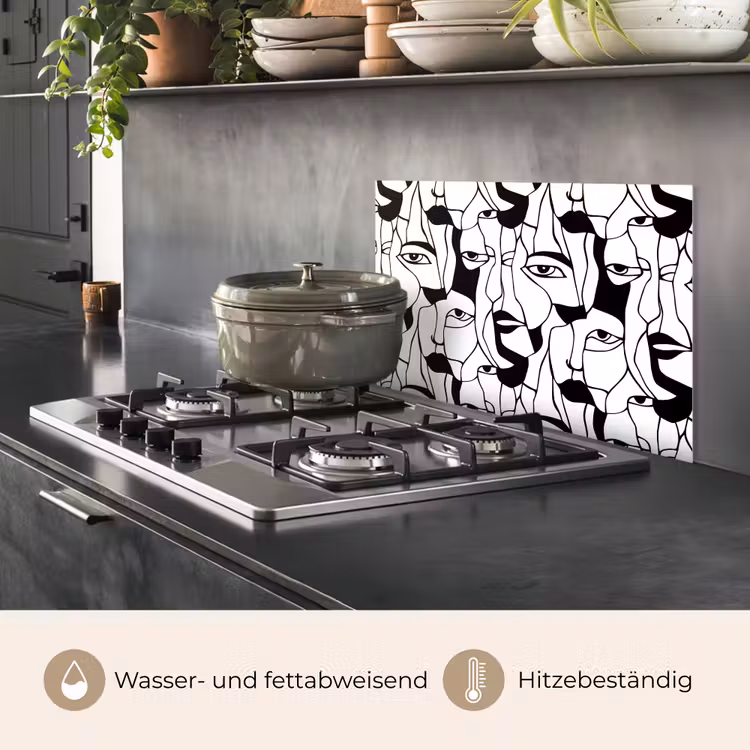 Spritzschutz Küche - Linien - Gesichter - Schwarz - Weiß — 2