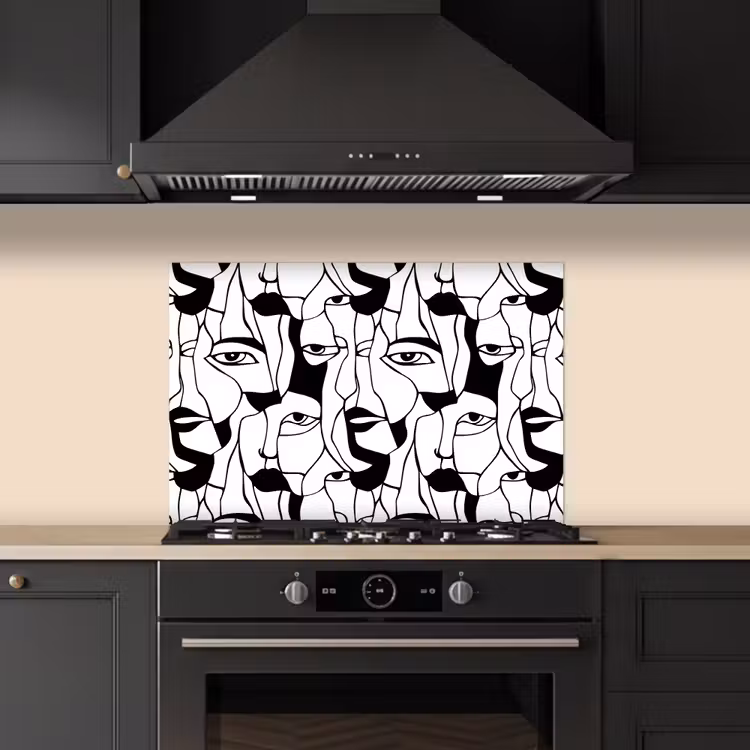 Spritzschutz Küche - Linien - Gesichter - Schwarz - Weiß — 5