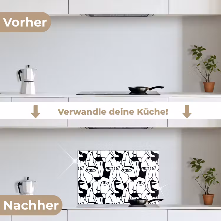 Spritzschutz Küche - Linien - Gesichter - Schwarz - Weiß — 7