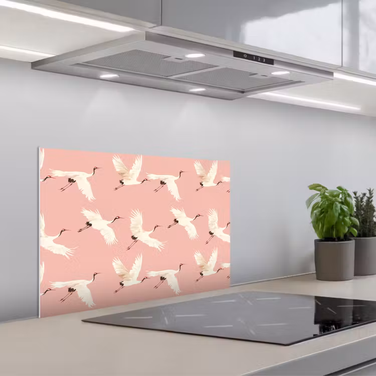 Spritzschutz Küche - Modern - Kraniche - Rosa — 1