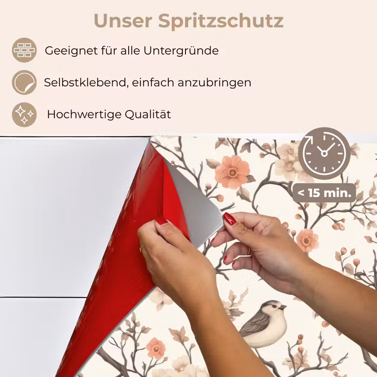Spritzschutz Küche - Kirschblüte - Spatz - Rosa — 4