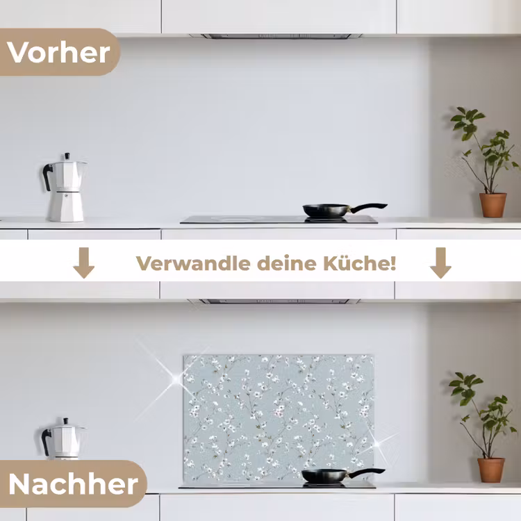 Spritzschutz Küche - Klassisch - Blumen - Blau — 7