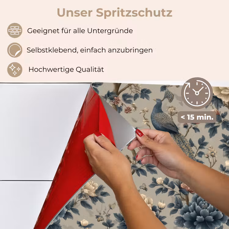 Spritzschutz Küche - Pfau - Blumen - Blau — 4