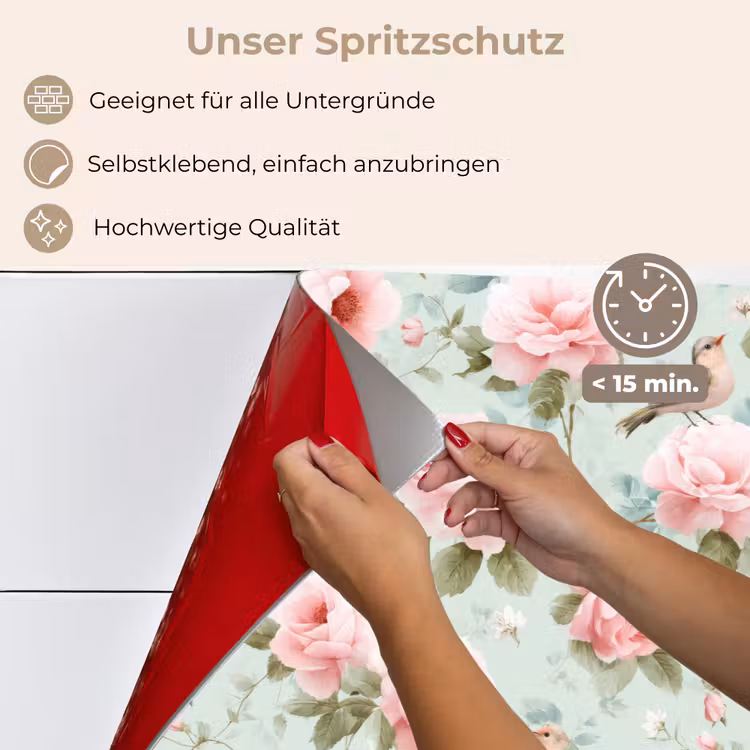 Spritzschutz Küche - Rosen - Vögel - Pastell - Farbenfroh — 4