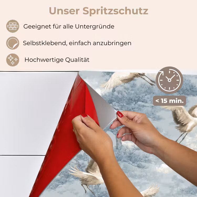 Spritzschutz Küche - Wolken - Kraniche - Blau — 4