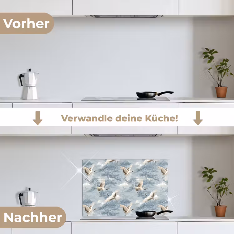 Spritzschutz Küche - Wolken - Kraniche - Blau — 7
