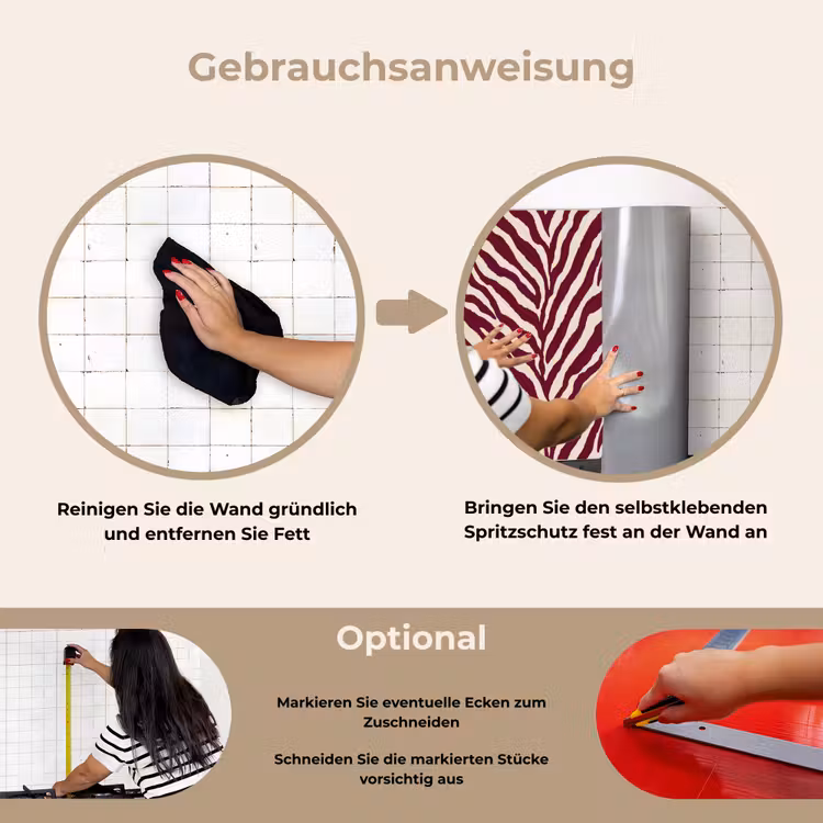 Spritzschutz Küche - Zebra - Motiv - Bordeaux - Rot — 6
