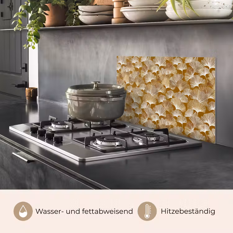 Spritzschutz Küche - Ginkgo - Blätter - Gold — 2