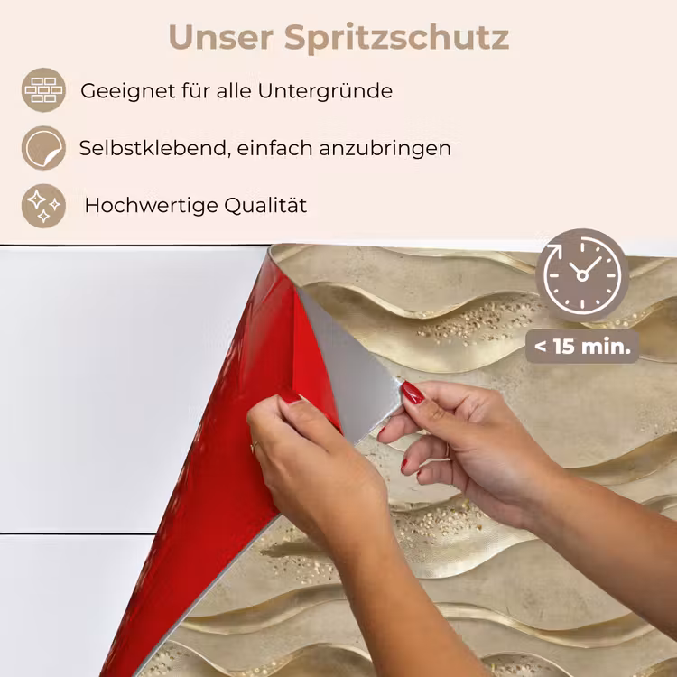 Spritzschutz Küche - Wellen - Muster - Gold — 4