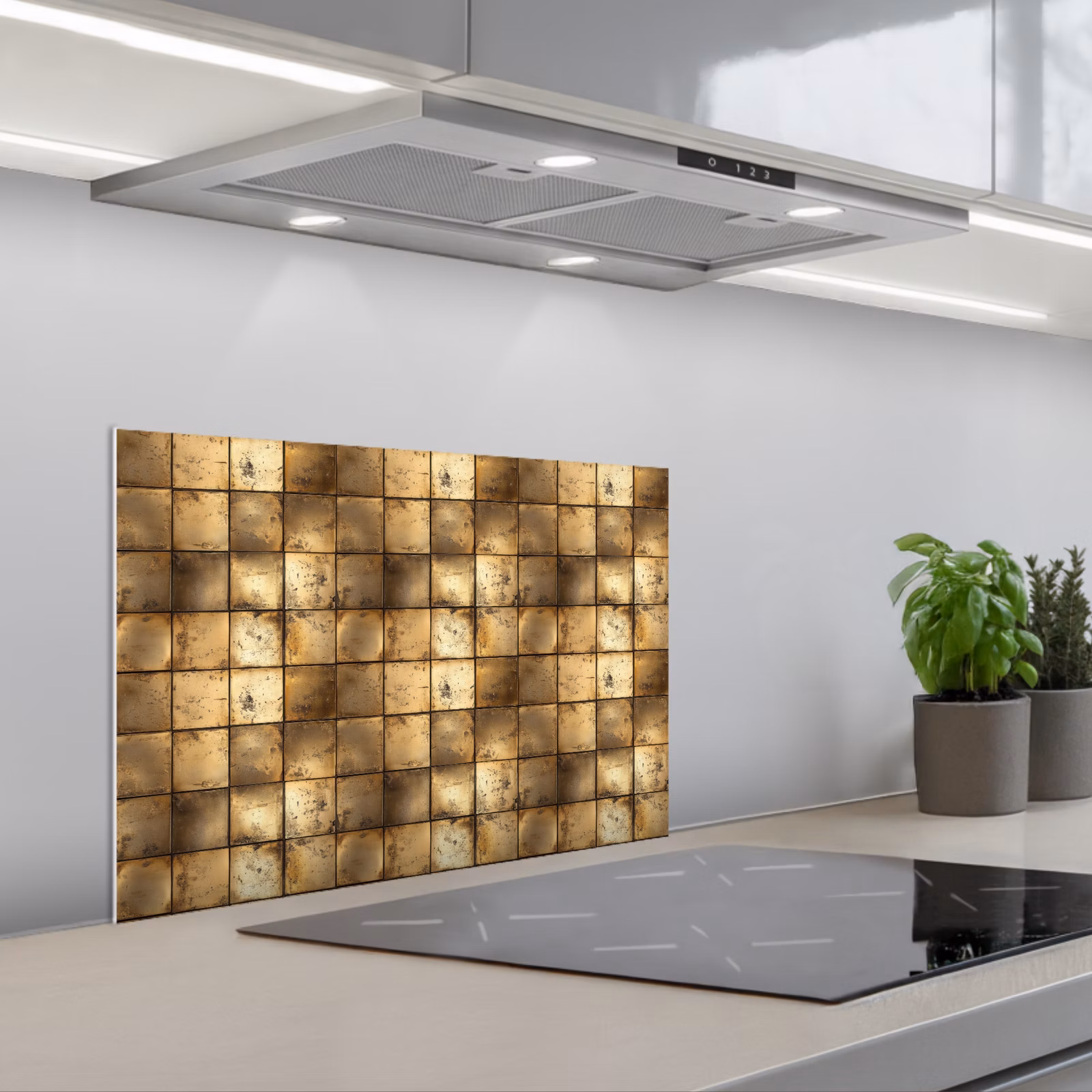 Spritzschutz Küche - Geometrisch - Kacheln - Gold — 1
