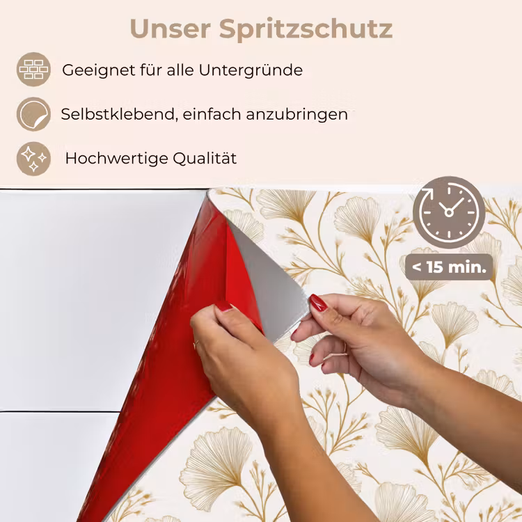 Spritzschutz Küche - Ginkgo - Zweige - Gold — 4