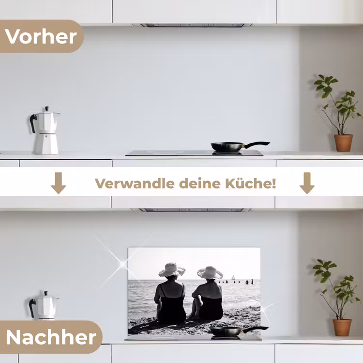 Spritzschutz Küche - Frauen - Sonnenhut - Strand - Schwarz - Weiß — 7