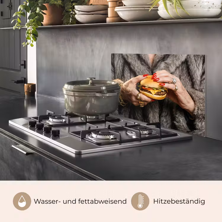 Spritzschutz Küche - Frau - Hamburger - Pelzmantel — 2