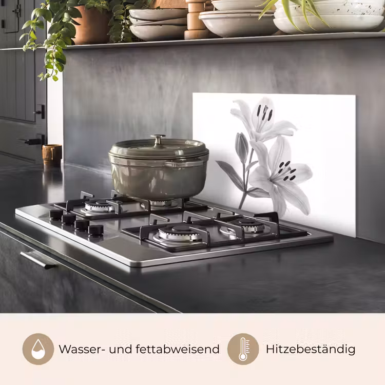 Spritzschutz Küche - Lilien - Elegant - Schwarz - Weiß — 2