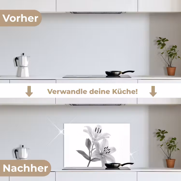 Spritzschutz Küche - Lilien - Elegant - Schwarz - Weiß — 7