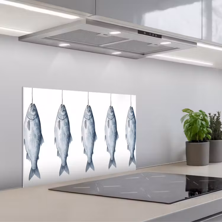 Spritzschutz Küche - Fisch - Illustration - Delfter Blau — 1