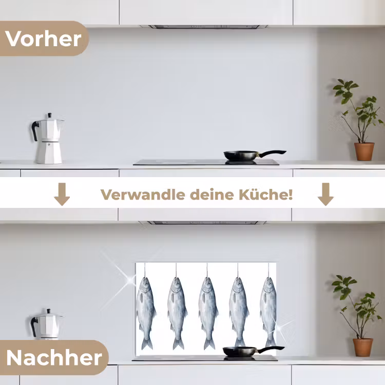 Spritzschutz Küche - Fisch - Illustration - Delfter Blau — 7