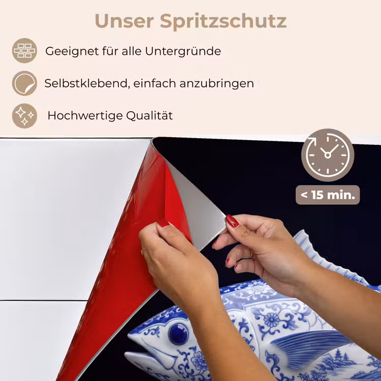 Spritzschutz Küche - Porzellan - Thunfisch - Delfter Keramik — 4