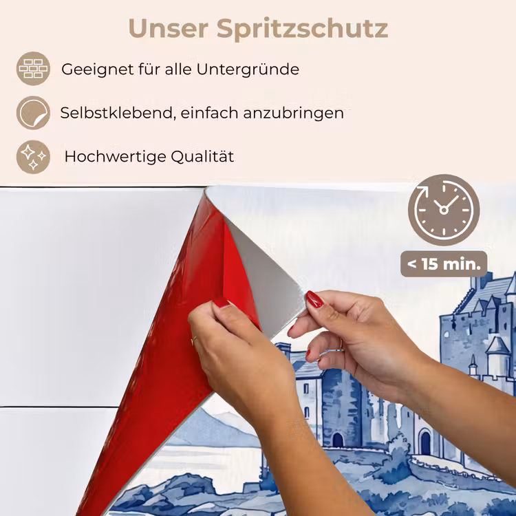 Spritzschutz Küche - Schottisch - Schloss - Blau - Aquarell — 4
