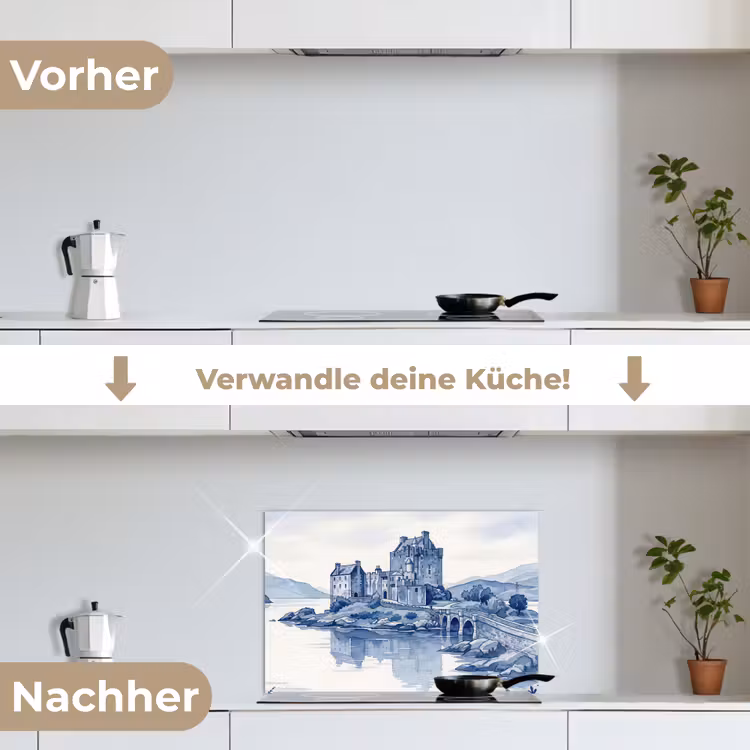 Spritzschutz Küche - Schottisch - Schloss - Blau - Aquarell — 7