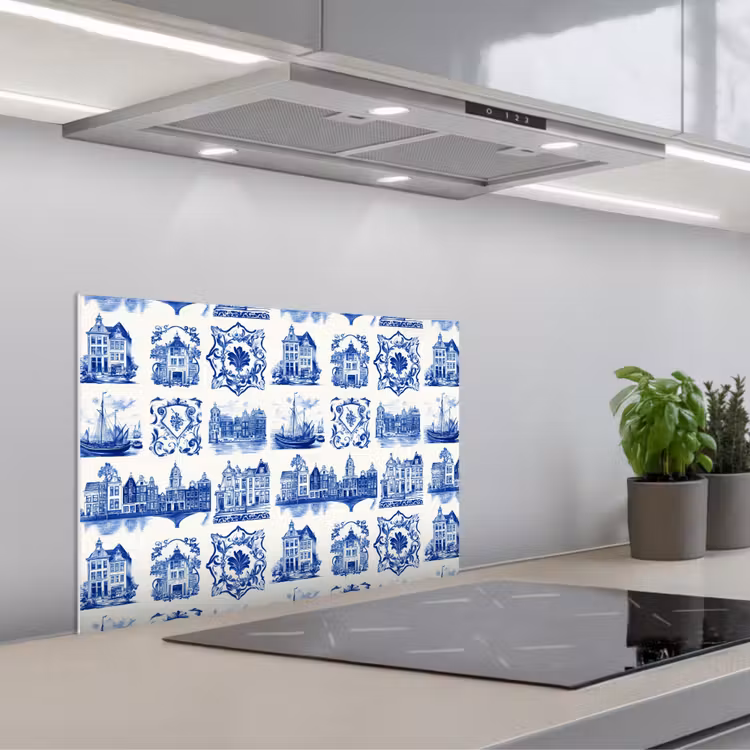 Spritzschutz Küche - Häuser - Schiffe - Blau — 1