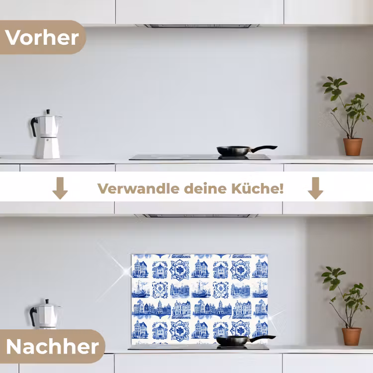 Spritzschutz Küche - Häuser - Schiffe - Blau — 7