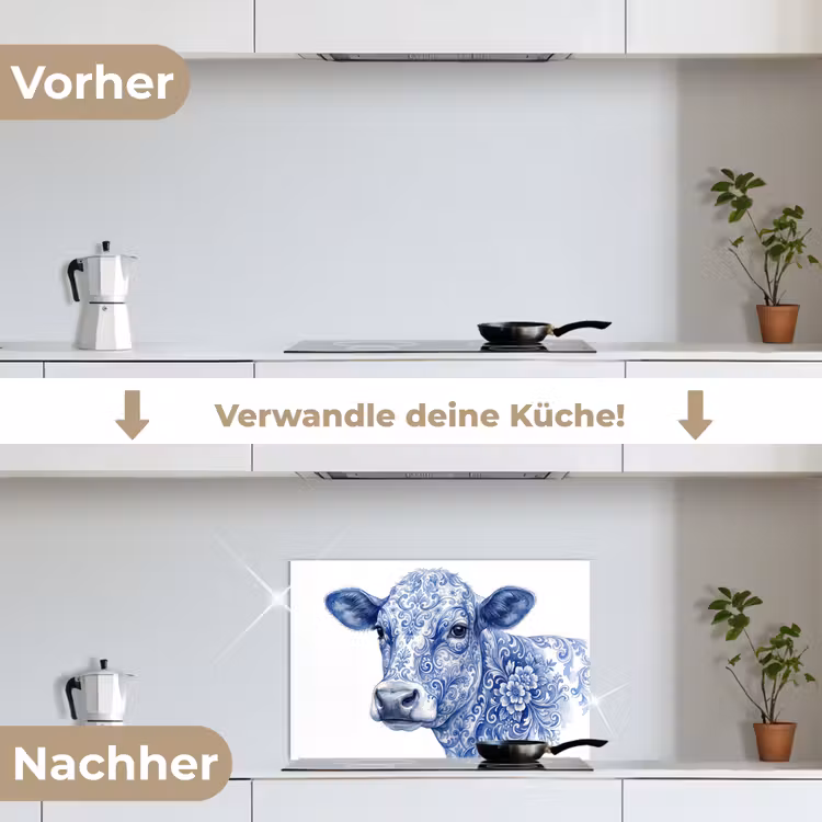 Spritzschutz Küche - Illustration - Kuh - Blau — 7