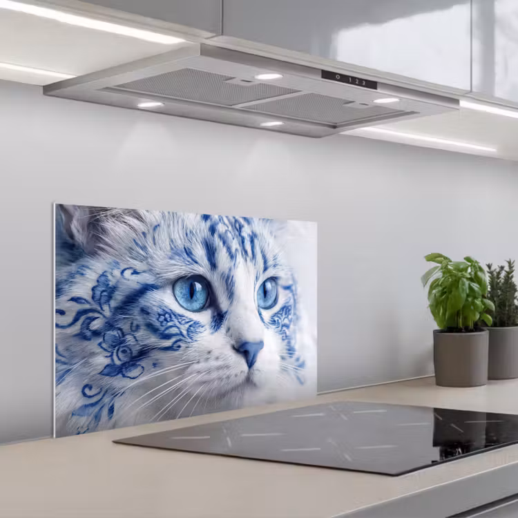 Spritzschutz Küche - Katze - Muster - Blau — 1