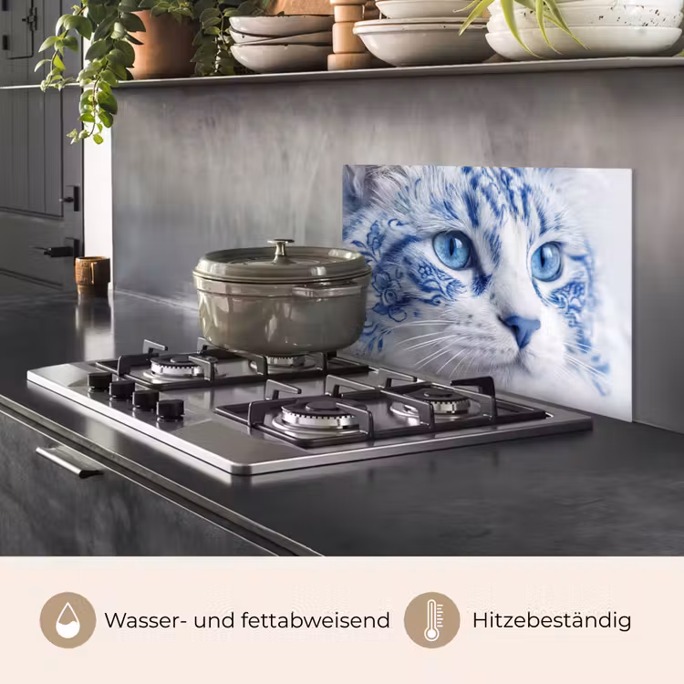 Spritzschutz Küche - Katze - Muster - Blau — 2