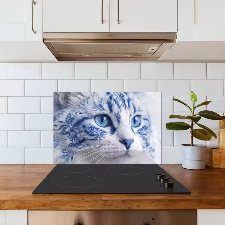 Spritzschutz Küche - Katze - Muster - Blau — 3