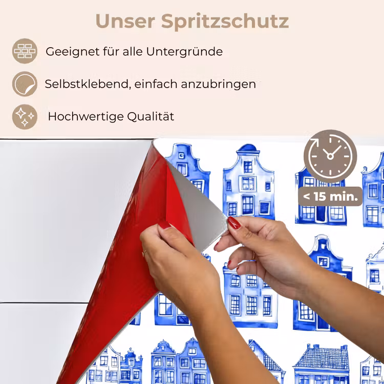 Spritzschutz Küche - Muster - Häuser - Blau — 4