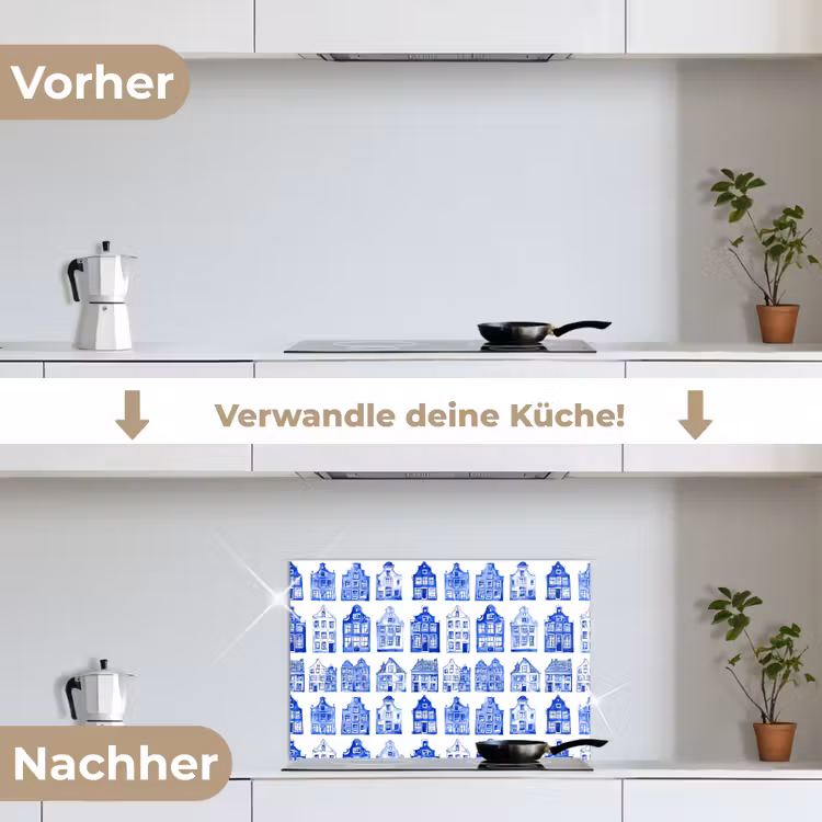 Spritzschutz Küche - Muster - Häuser - Blau — 7